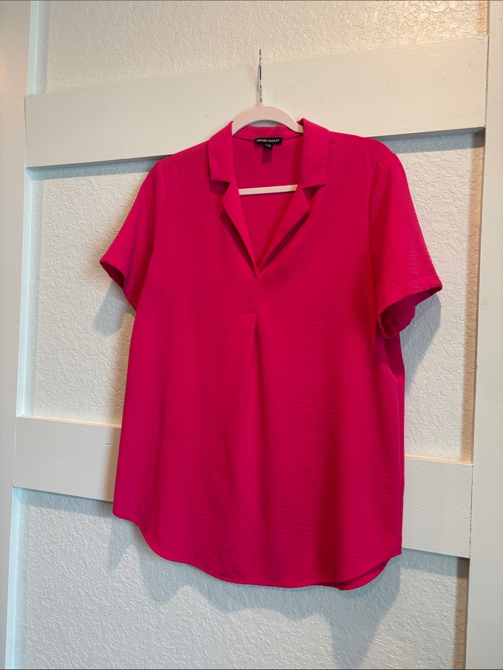 Hilary Radley Hot Pink Collared Short-Sleeve V-Neck Blouse
